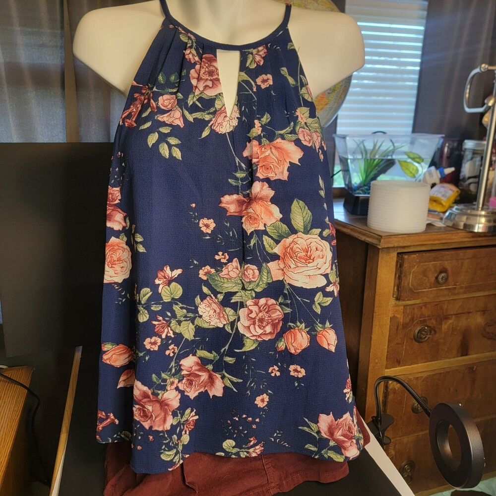 Blue Rain Medium Floral Blouse NWT
